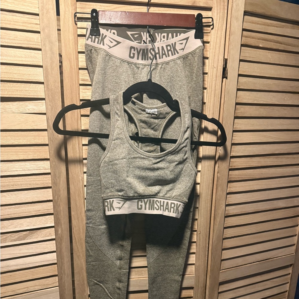 GYMSHARK Heather Tan Leggings and Sports Bra Set